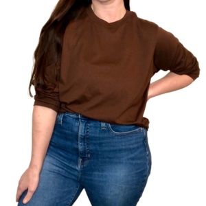 VINTAGE 80s Brown Earth Tone Neutral Long-sleeve Shirt Loungewear Top XL 12/14